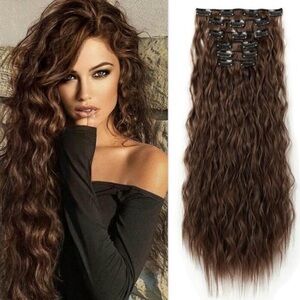6PCS Clip In Hair Extensions, 24" Brown